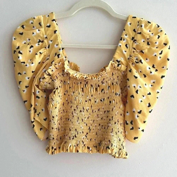 Amanda Uprichard Women's Yellow Monaco Smocked Floral Print Top, Size XS - Picture 9 of 16
